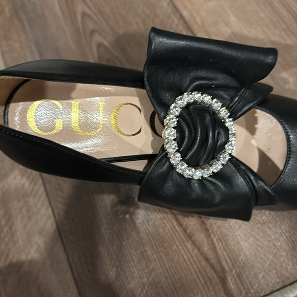 GUCCI Nappa Removable Bow Elaisa Platform High Heel Pumps 37 Black - Picture 7 of 16